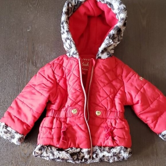 18 MONTHS Red CHEETAH TRIM PUFFER Jacket Coat Parka Winter Snow Pistachio Girls - Picture 9 of 14